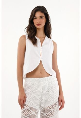 Tennis Chaleco En 100% Lino Blanco Para Mujer Tennis