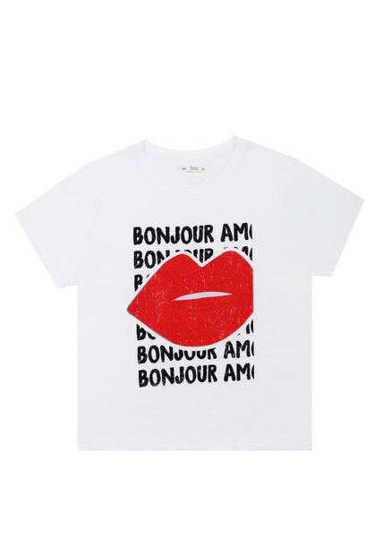 Camiseta Blanca Con Estampado De Beso Para Mujer
