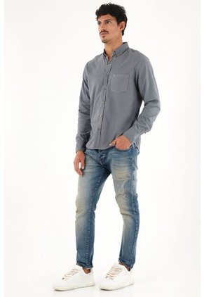 Tennis Camisa Oxford Manga Larga Azul Para Hombre