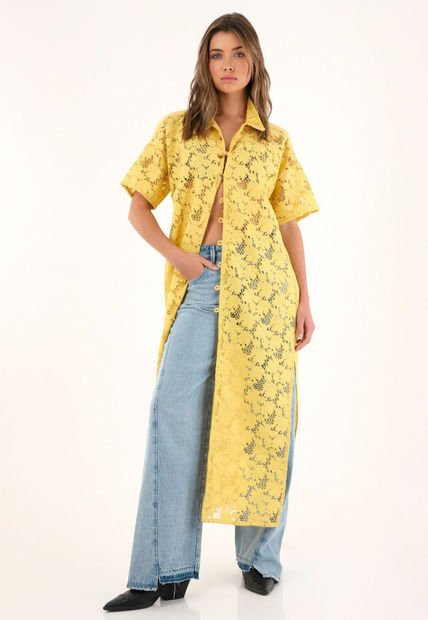 Kimono Amarillo Con Tela Bordada Para Mujer
