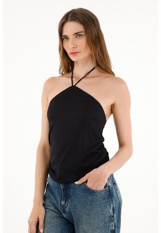 Tennis Camiseta Negra Con Escote Halter Para Mujer Tennis