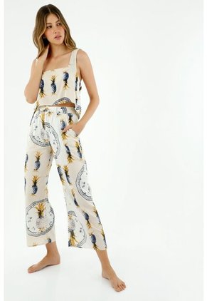 Camisa De Mujer, Silueta Crop Amplia De Tirantes Cruzados Y Estampado De Piñas