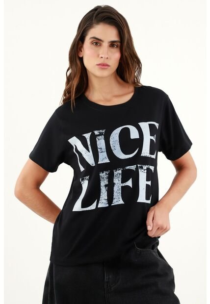 Camiseta Manga Corta Negra Para Mujer
