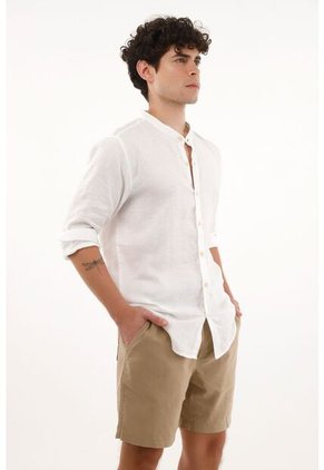 Tennis Camisa Cuello Neru Blanca En 100% Lino Para Hombre