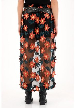 Tennis Falda Larga Con Apliques De Flores 3D Para Mujer