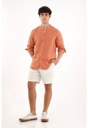 Tennis Camisa Cuello Neru Naranja En 100% Lino Para Hombre