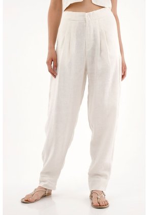 Tennis Pantalón Chino En 100% Lino Crudo Para Mujer