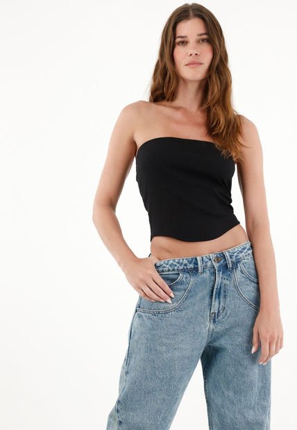Camiseta Negra Tipo Corsé Para Mujer