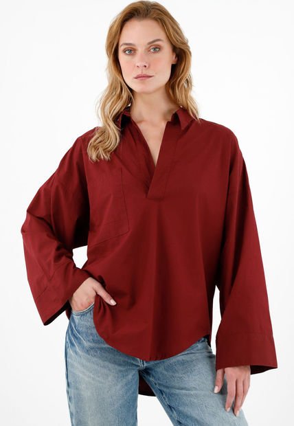 Camisa Roja En Popelina Para Mujer