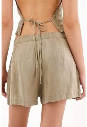 Short De Tiro Alto Con Prenses Café Para Mujer