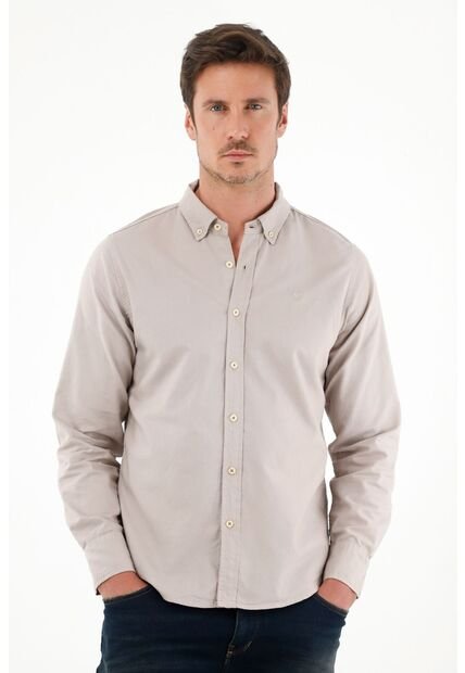 Tennis Camisa De Silueta Clásica Con Raqueta Bordada Gris Para Hombre