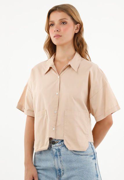 Camisa Café Con Ruedo Al Corte Para Mujer