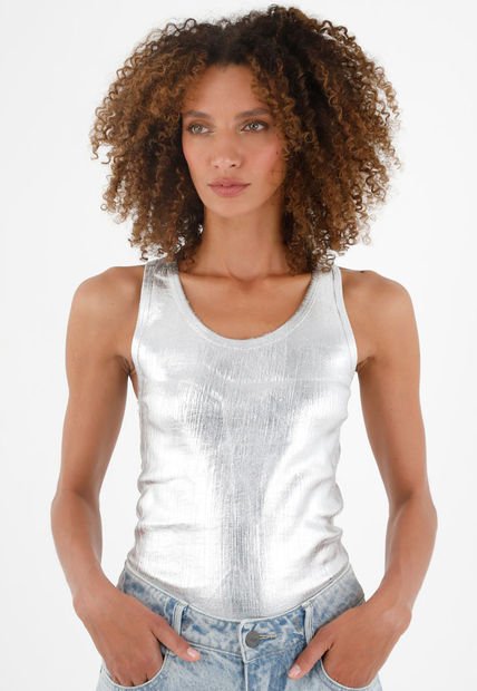 Camiseta Efecto Metalizado Manga Sisa Para Mujer