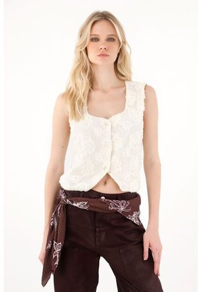 Tennis Chaleco Con Detalle Bordado Sobrepuesto Crudo Para Mujer