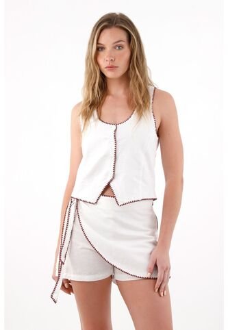 Tennis Chaleco En Apariencia Lino Con Escote Profundo Blanco Para Mujer Tennis