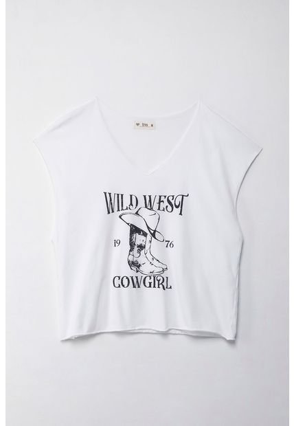 Camiseta Boxy Fit Con Estampado Blanca Para Mujer