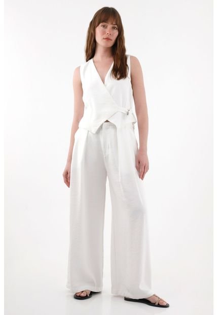 Pantalón Wide Leg Con Tablas Crudo Para Mujer