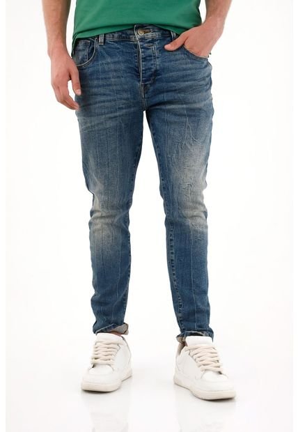 Jean Skinny Tiro Medio Con Efecto Craquelado Para Hombre
