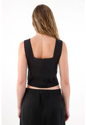 Tennis Camisa Tipo Corsé En Lino 100% Negra Para Mujer