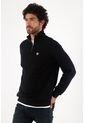 Tennis Buzo Para Hombre De Algodón Negro Regular Fit Con Cuello Alto Y Media Cremallera de Tennis