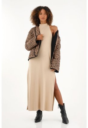 Vestido Crudo Largo Con Aberturas En Costados Para Mujer