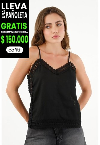Tennis Camisa Negra Con Encaje Para Mujer Tennis