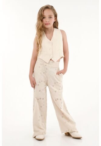 Pantalón En Ojalillo Color Crudo Para Niña Tennis