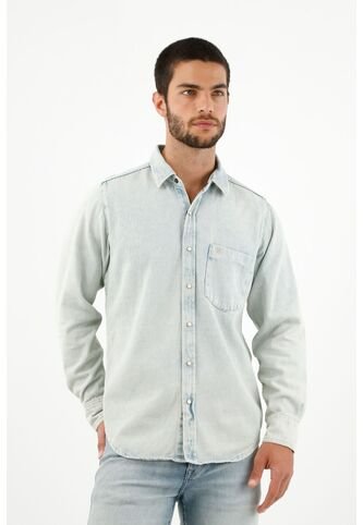 Tennis Camisa Con Bolsillo De Parche Azul Para Hombre Tennis