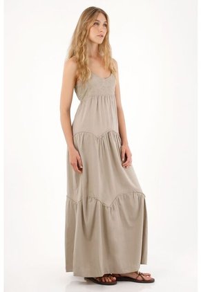 Tennis Vestido Largo Con Escote En V Café Para Mujer