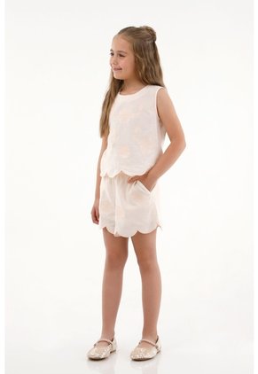 Camisa Crudo Con Bordados De Flores Para Niña