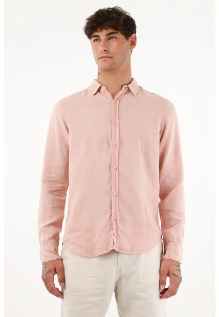 Camisa Manga Larga De 100% Lino Para Hombre