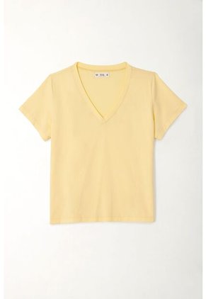 Tennis Camiseta Básica Cuello En V Amarilla Para Mujer