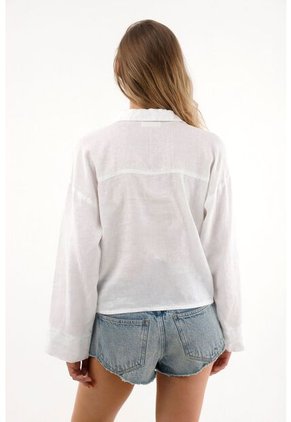 Tennis Camisa Blanca Manga Larga Con Escote 100% Lino Para Mujer