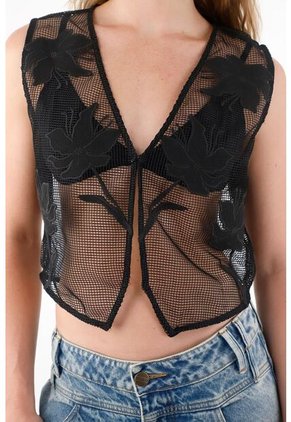 Tennis Chaleco En Malla Con Bordados Negro Para Mujer