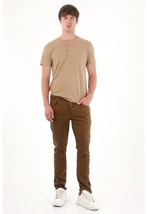 Pantalón Recto Cinco Bolsillos Café Para Hombre