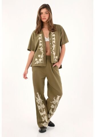 Pantalón Verde Recto Estampado En Bota Para Mujer Tennis