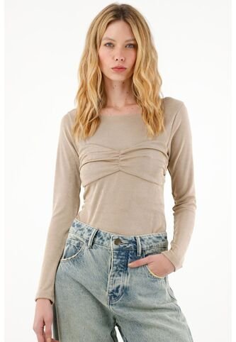 Tennis Camiseta Brillante Manga Larga Café Para Mujer Tennis