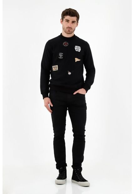 Buzo Negro Con Apliques Para Hombre