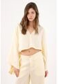 Tennis Camisa Fit Relajado Con Mangas Kimono En Lino Amarillo Pastel Para Mujer de Tennis
