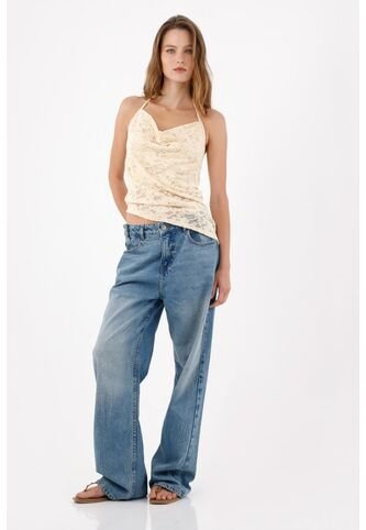 Tennis Top Ajustado Con Escote En Encaje Beige Para Mujer Tennis