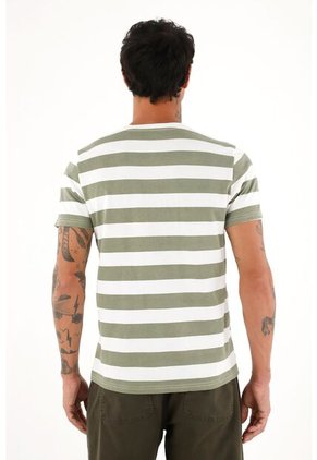 Camiseta Con Estampado De Rayas Verdes Para Hombre