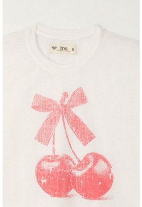 Camiseta Básica Con Estampado De Cerezas Crudo Para Niña