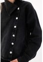 Tennis Chaqueta Boxy Con Cierre Asimétrico De Botones Metálicos En Algodón Negro Para Mujer de Tennis