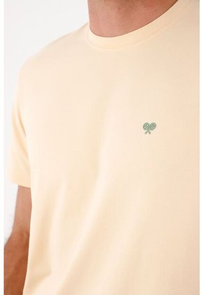 Tennis Camiseta Para Hombre De Algodón Beige Claro Regular Con Mini Raquetas En El Pecho