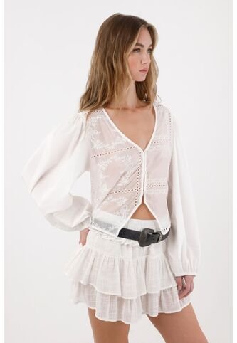 Tennis Camisa Con Transparencia Y Bordado Crudo Para Mujer Tennis