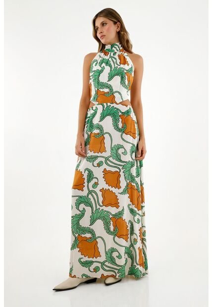 Vestido Estampado De Cuello Halter Para Mujer