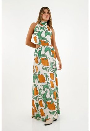 Vestido Estampado De Cuello Halter Para Mujer