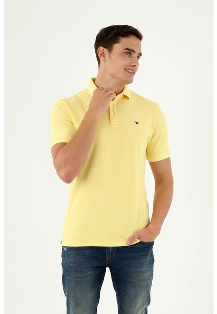Camiseta Polo Amarilla Con Bordado Para Hombre