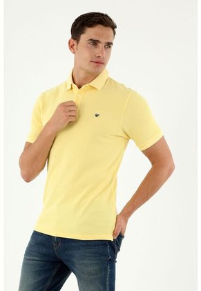 Camiseta Polo Amarilla Con Bordado Para Hombre