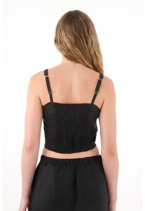 Tennis Camisa Crop De Tiras Bordada Negra Para Mujer